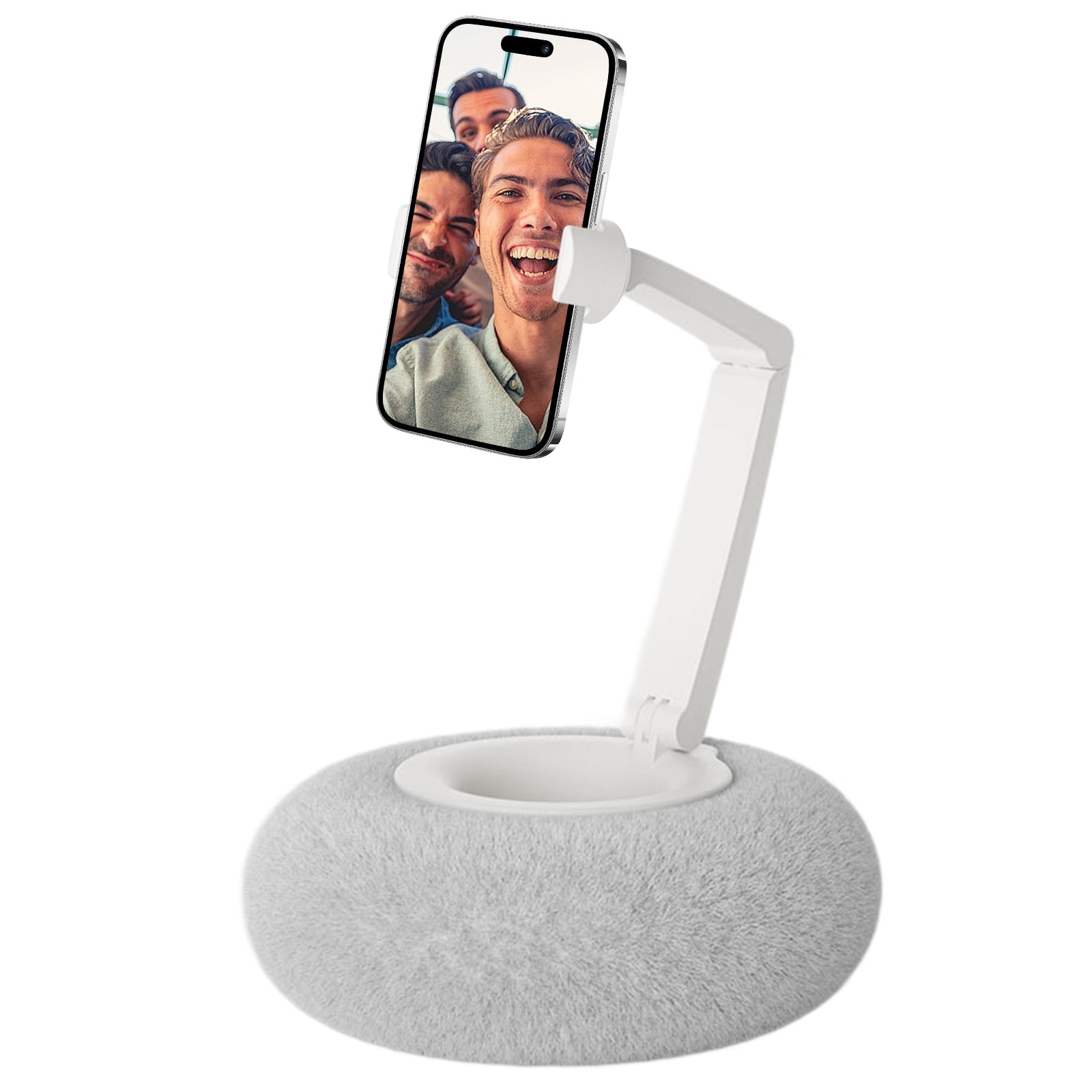 Rotatable Adjustable Bed Phone Stand With Plush Pillow Mount Double Joint Arm For Eye Levels Viewing Neck Strain Relief
