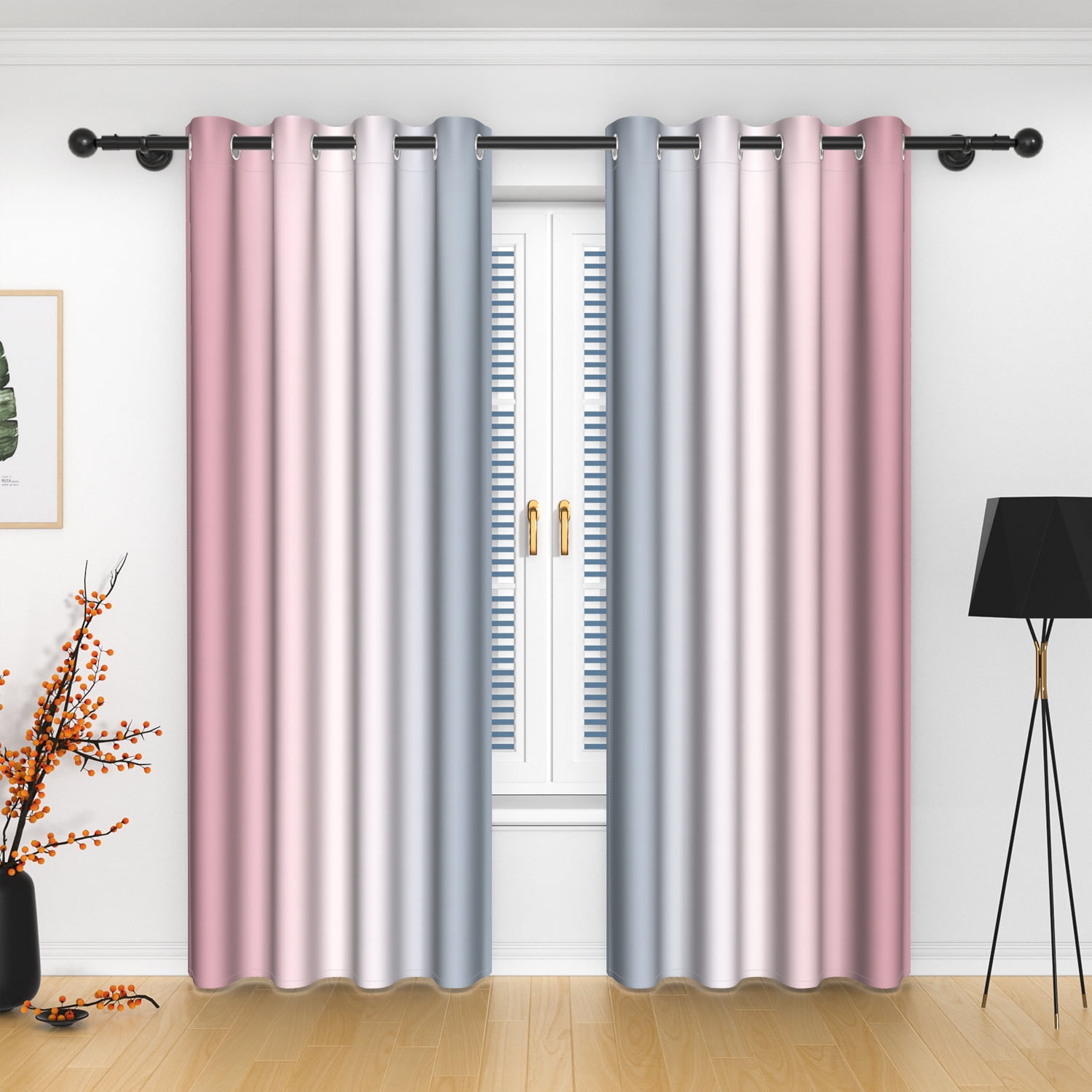Lfeey Room Darkening Curtains, Pink to Gray Gradient Blackout Curtains for Bedroom, 42 x 74 inch,2 Panels set