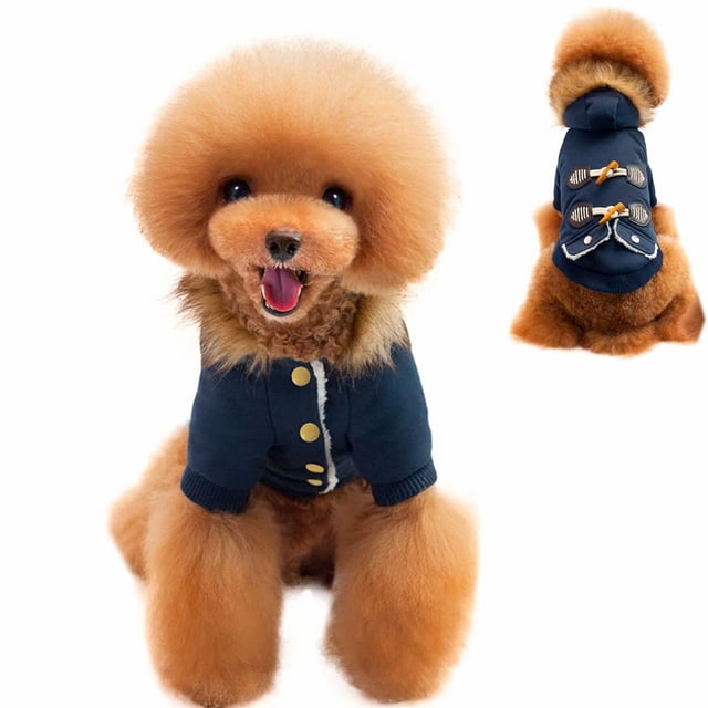 Ropa para mascotas ropa para perros y gatos otoño e invierno hebilla de cuerno ropa para perros con capucha azul S oso de fresa Electrónica