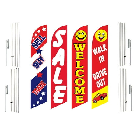 4 Swooper Flags With 4 Pole Kits Sell Buy Trade Sale Welcome Walk In Drive Out