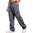 thumbnail image 6 of Liuinsasek Men's Straight Leg Cargo Pants Drawstring Elastic with Multi-Pockets Waist Casual Loose Outdoor Sports Long Pants, 6 of 7