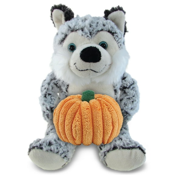 DolliBu Super Soft Sitting Husky Dog Stuffed Animal with Pumpkin Plush Decor - Dog Pumpkin Plush Animal for Fall, Halloween and Thanksgiving, Pumpkin Plush Toy for Baby, Kids, Adults - 9 Inches