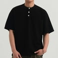 thumbnail image 4 of Dagugfen Casual Tops for Men Button V Neck Short Sleeve Drop Shoulder Loose Travel Work Tee Tops Solid Color, 4 of 4