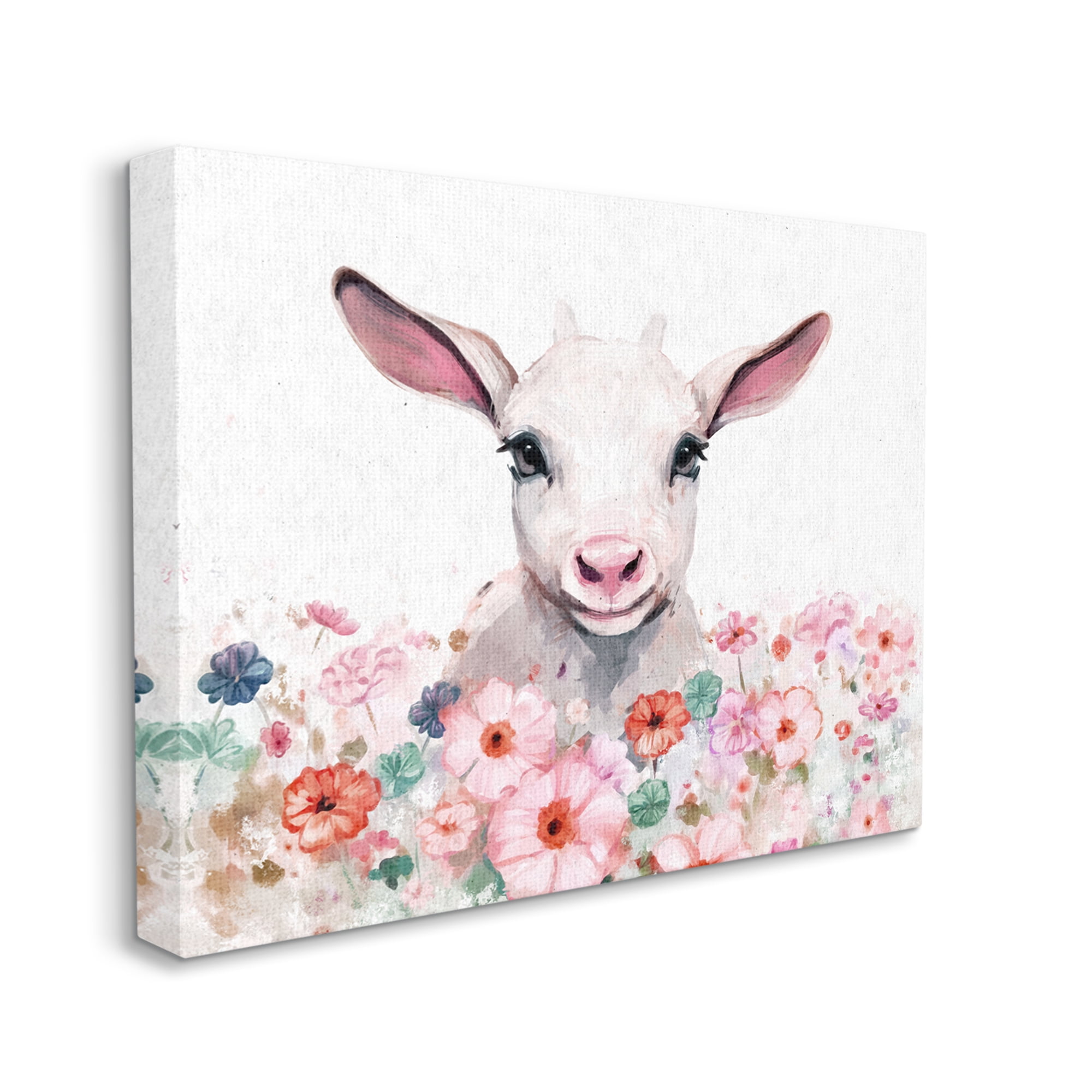 Stupell Industries Baby Sheep & Pink Flowers Animals & Insects Painting Gallery Wrapped Canvas Art Print Wall Art, 40 x 30