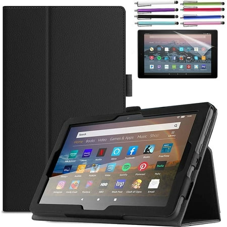 EpicGadget Amazon Fire 7 Case (12th Generation, 2022 Release) - Lightweight PU Leather Stand Cover with Auto Wake/Sleep for Amazon Fire 7 Inch Tablet + 1 Fire 7" Screen Protector and 1 Stylus (Black)