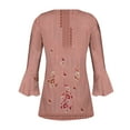 thumbnail image 5 of IROINNID Women's Casual 3/4 Sleeve Tops Round Neck Printed Buttoned Basic Pleated Loose Blouse Breathable Summer T-shirts, Pink, 5 of 5