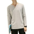 thumbnail image 5 of Lohuatrd Men Spring Fall Top V Neck Loose Pure Color Long Sleeve Pullover Mid Length Simple Style Button Soft Casual Breathable Men T-shirt Male Daily Clothes, 5 of 8