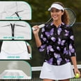 thumbnail image 6 of Uorisanigo Purple Butterfly Women's Golf Top Breathable Women's Dry-Fit Golf Polo Shirts Casual Versatile 3/4 Roll Sleeve Quarter Zip Tennis Tops Fashion Outing Wear for Women, 6 of 7
