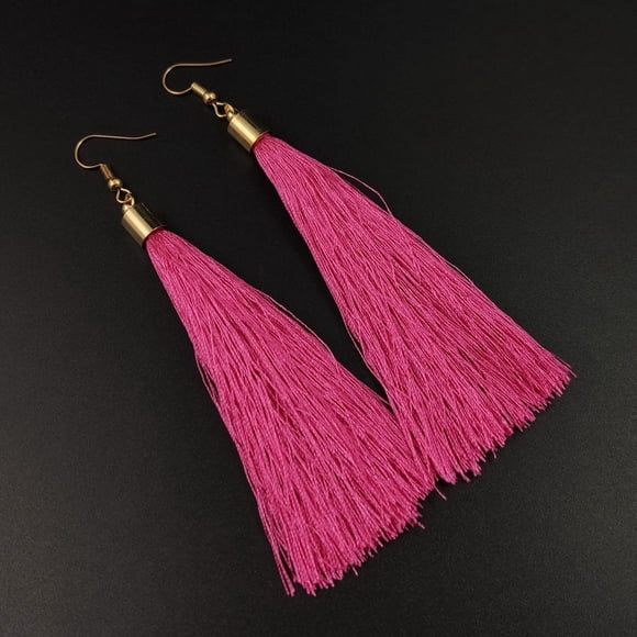 Namzi men's and suitable earrings, tassel earrings, ethnic style long style earrings (dark pink)