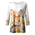 thumbnail image 4 of Women's Casual Easter Print O-Neck Loose 3/4 Sleeve Cropped T-Shirt Top White M, 4 of 4