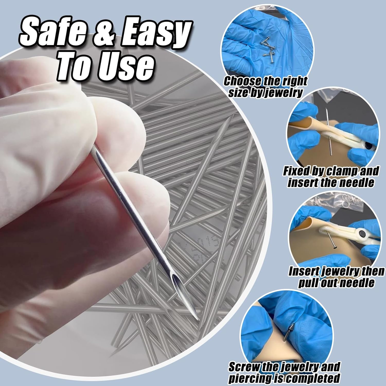 100Pcs Mixed Piercing Needles - Yuelong 20G 18G 16G 14G 12G Hollow Needles Ear Nose Piercing Needle for Lip Tongue Belly Navel Nipple Professional Piercing Tools