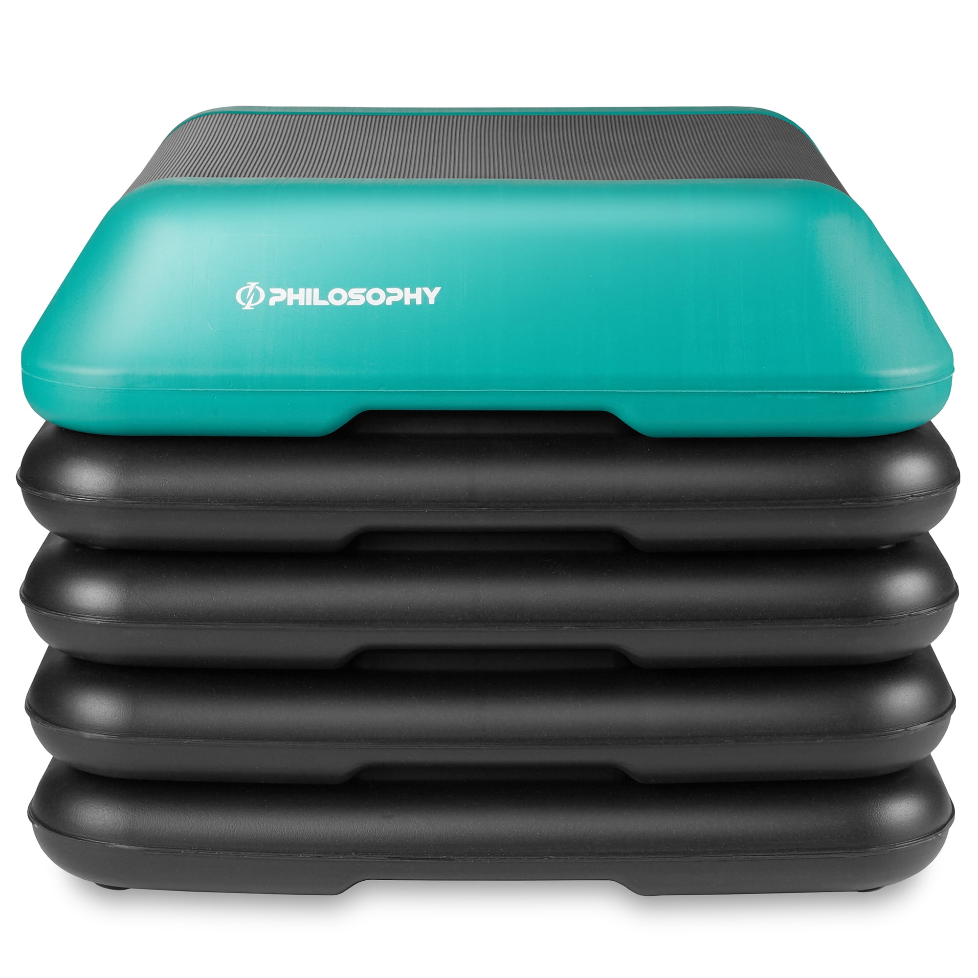 Philosophy Gym Aerobic High Step Platform with Adjustable Height and 4 Risers, 16" x 16" - Green
