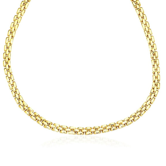 14k Yellow Gold Panther Chain Link Shiny Necklace 17 in