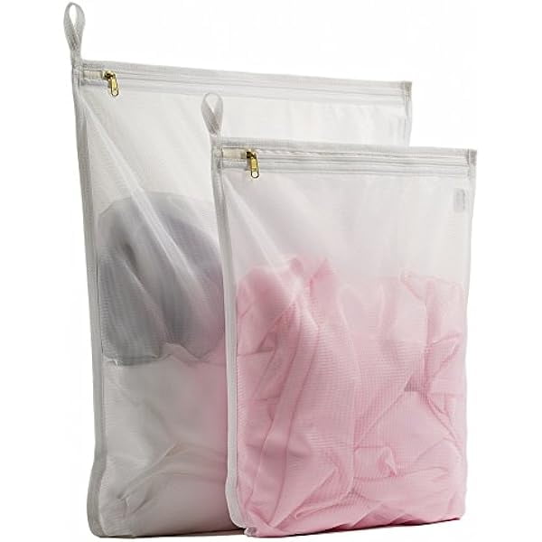 Chenchen Delicates Laundry Bags, Bra Fine Mesh Wash Bag for Underwear, Lingerie, Bra, Pantyhose, Socks, Use YKK Zipper, Have Hanger Loops (White, 1 Large & 1 Medium)
