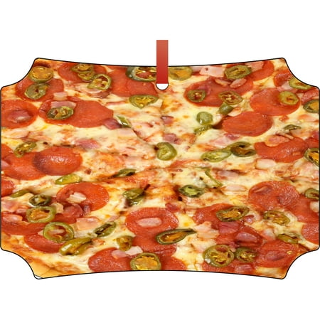 Cheesy Christmas Cheesy Pepperoni Pizza Pie Elegant Glossy Double Sided Aluminum Christmas Ornament Tree Decoration - Unique Modern Novelty Tree Décor Favors ()