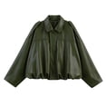 thumbnail image 2 of SAWOBUUN Women Faux Leather Bomber Jacket Batwing Sleeve Loose Fit Cropped Coat Casual Trendy Outerwear, 2 of 7