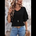 thumbnail image 4 of Camiseta de Corta con Volantes para Mujer, Cuello en V, Acampanada de Doble Capa Negro M, 4 of 8