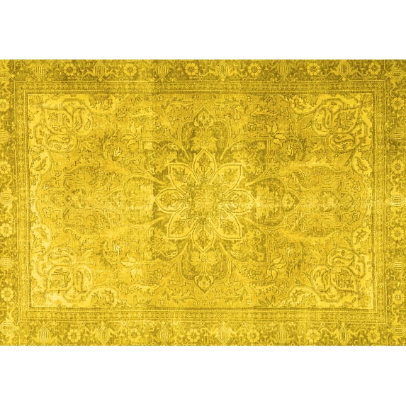 Ahgly Company Machine Washable Indoor Rectangle Persian Yellow Traditional Area Rugs, 7' x 9'