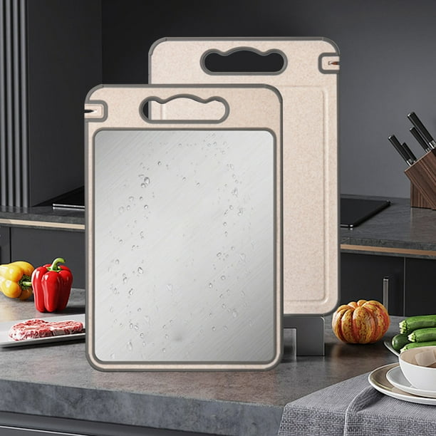Tabla de cortar de doble cara de acero inoxidable | Bloque de cortar antideslizante de grado 304 con molinillo de ajo | Tabla de preparación de verduras y carne de cocina | Duradero Resistente al