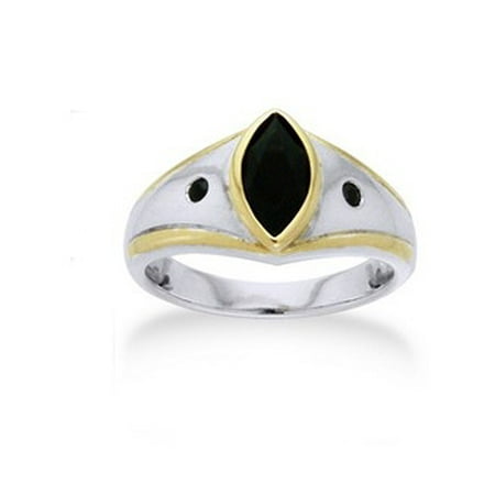 Sterling Silver 100 Magic - Magic of the Night - Marquise Black Spinel Sterling Silver and Gold Edged Ring