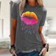thumbnail image 1 of ICHUANYI Clearance Fashion Women Colorful Lip Print Short Sleeve Casual T-Shirt Blouses Tops(Gray, M) ICHUANYI WER2023080904782, 1 of 4
