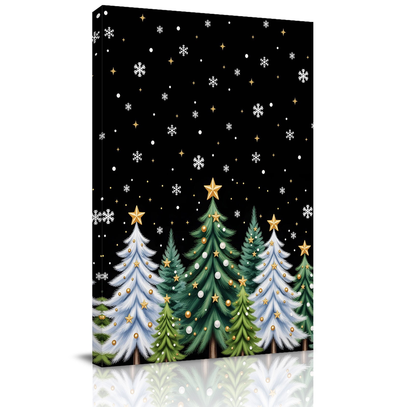 Canvas Wall Art Christmas Tree Framed Canvas Prints for Kitchen Bedroom Winter Snowflake Xmas Pine Forest Stars Small Gallery Wrapped Wall Decor for Home Office Gifts 8 x12 Ship Next Day