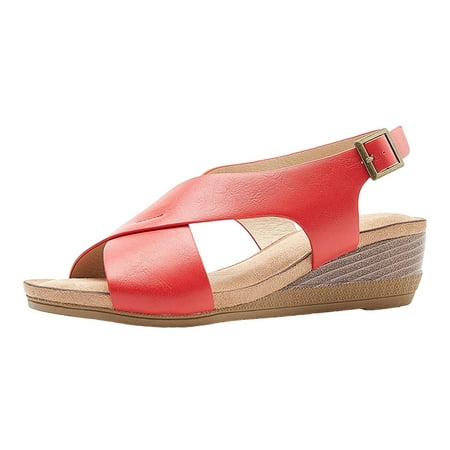 

Womens Sandals Wedge Heel Roman Shoes Large Size Sandals Simple Sandals for Women Orthopedic Sandals for Women Summer Sandals for Women 2024(Color:Red Size:US 8)