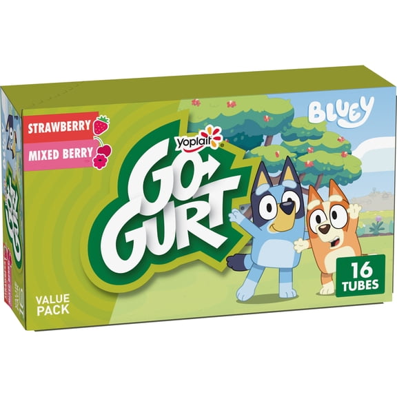 Go-GURT Bluey Yogurt Tubes, Strawberry, Mixed Berry, 6g Protein, Calcium, 16 Count, 32 oz