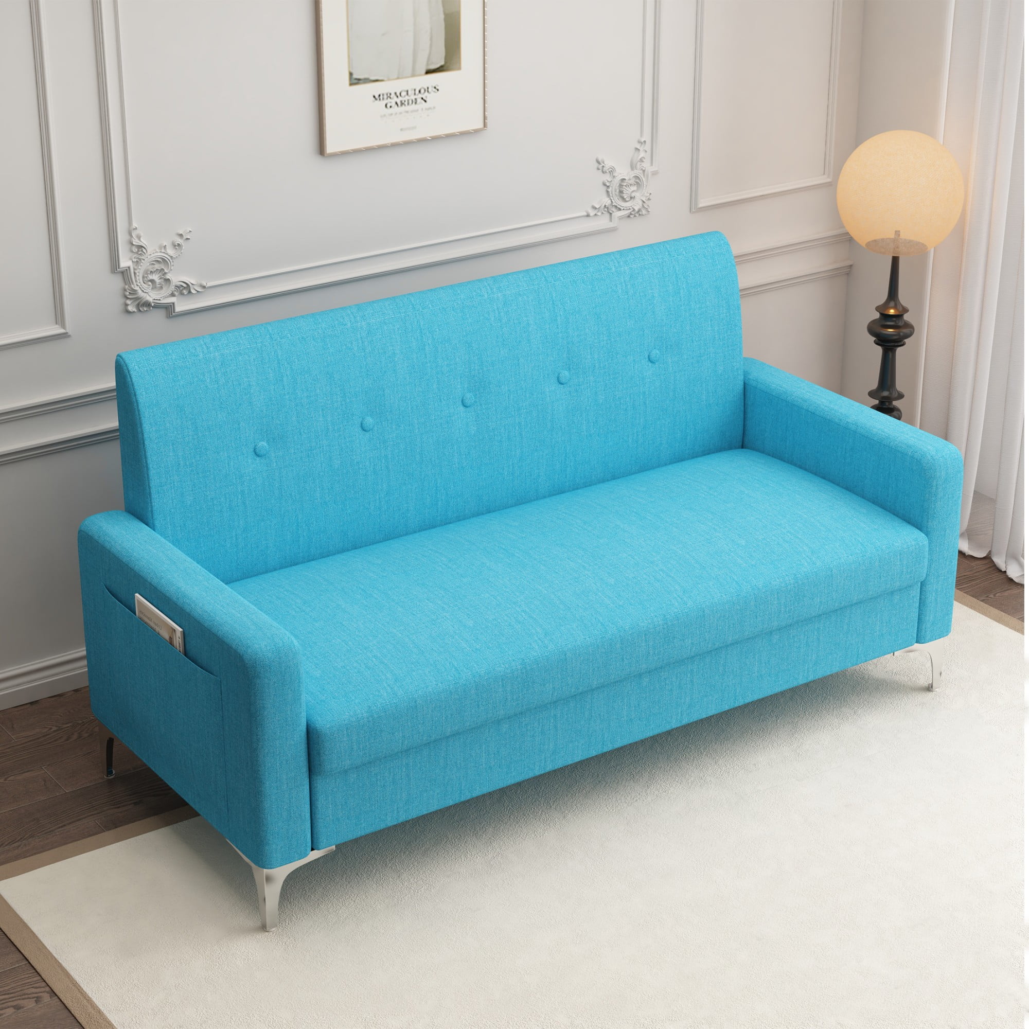 Aukfa Loveseat Sofa Couch with Storage Underneath, Small Couch for Bedroom, Living Room, Dorm, Blue