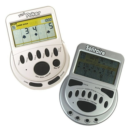 Gambling Electronic Game Pack - Mega Screen Solitaire Handheld Game & 7 in 1 Poker Handheld Game
