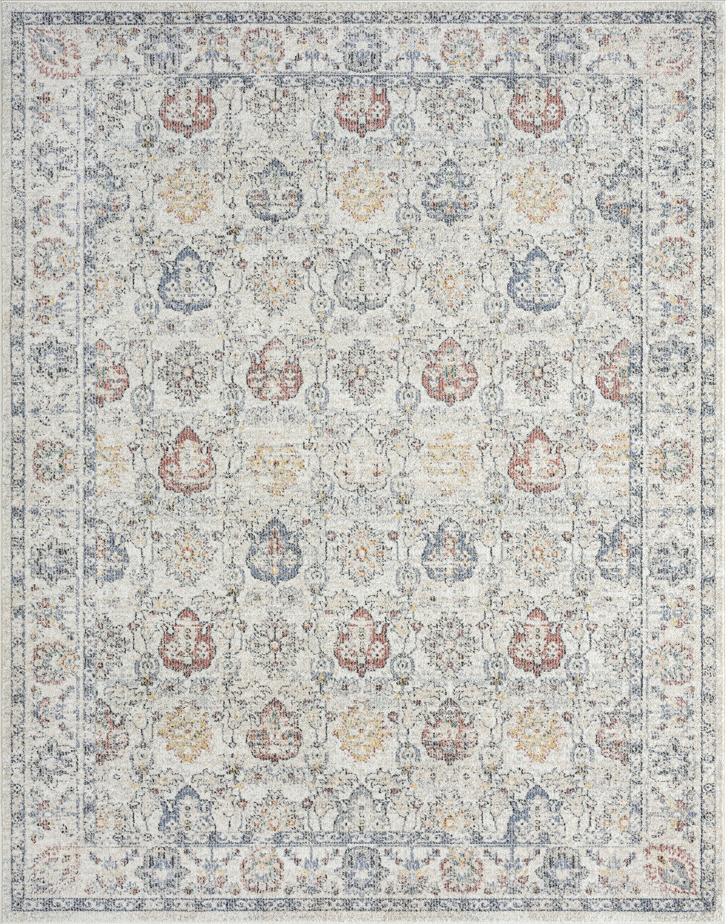 Addison Traditional 5' x 7' Cream and Blue Polypropylene Indoor Area Rug