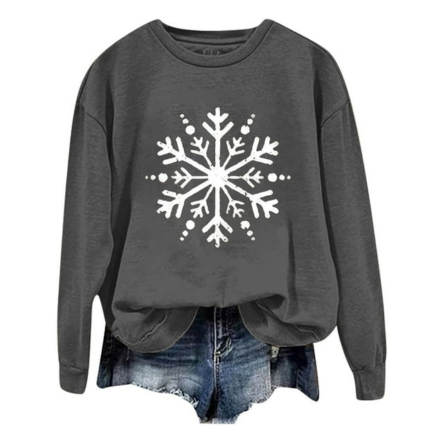 Kcodviy Chemisier Décontracté de Noël pour Femmes Automne/hiver Haut Imprimé Ample à Manches Longues Chandails de Noël pour Femmes Chandail à Col Rond Sans Capuchon Chandail de Base