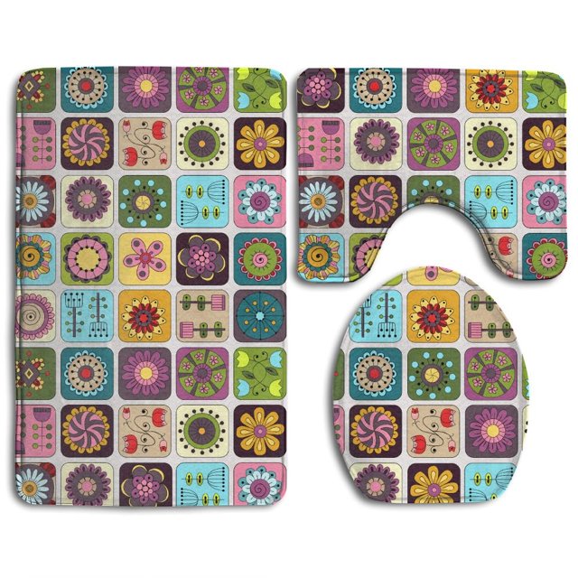 ABPHQTO Conjunto Tarjeta Marco Plantilla Geométrica Con Rectángulos Doodle Juego de alfombras de baño de 3 piezas Alfombra de baño Alfombra de contorno y tapa de inodoro ABPHQTO Cont-CHAPPLE-27937