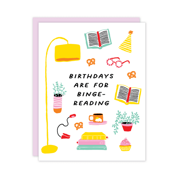 Birthday Card for Book Lovers – “Birthdays Are for Binge-Reading” Fun Design – Blank Inside, Includes Envelope – Perfect Gift for Readers on Their Special Day