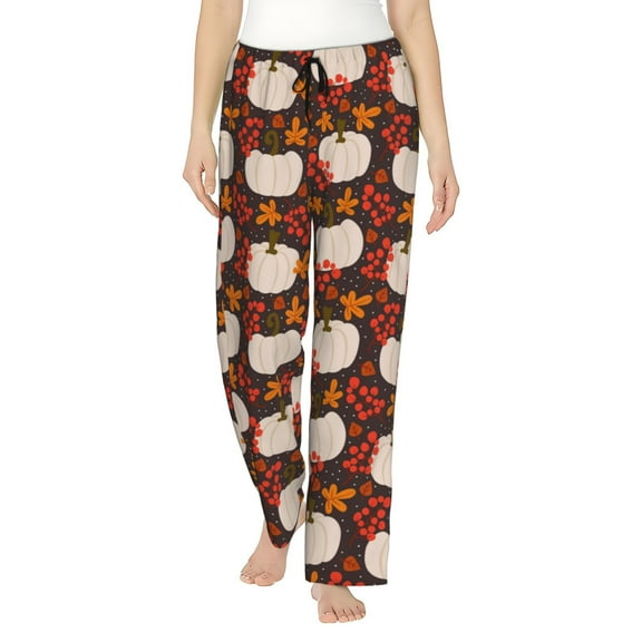 Saiise Autumn White Pumpkin Womens Pajama Pants Stretch Comfy Lounge Pants Drawstring Sleep Bottoms with Pockets-Small