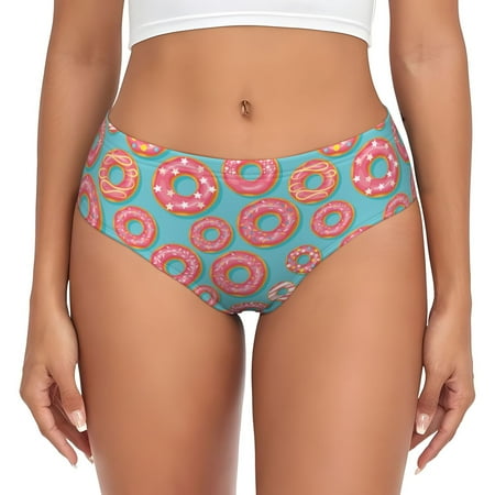 Womens Underwear - Pink Donut Print Blue No Show Seamless Underwear for Women  Soft Stretch Womens Panties  Hipster Ladies Panties Bikini Underwear Briefs