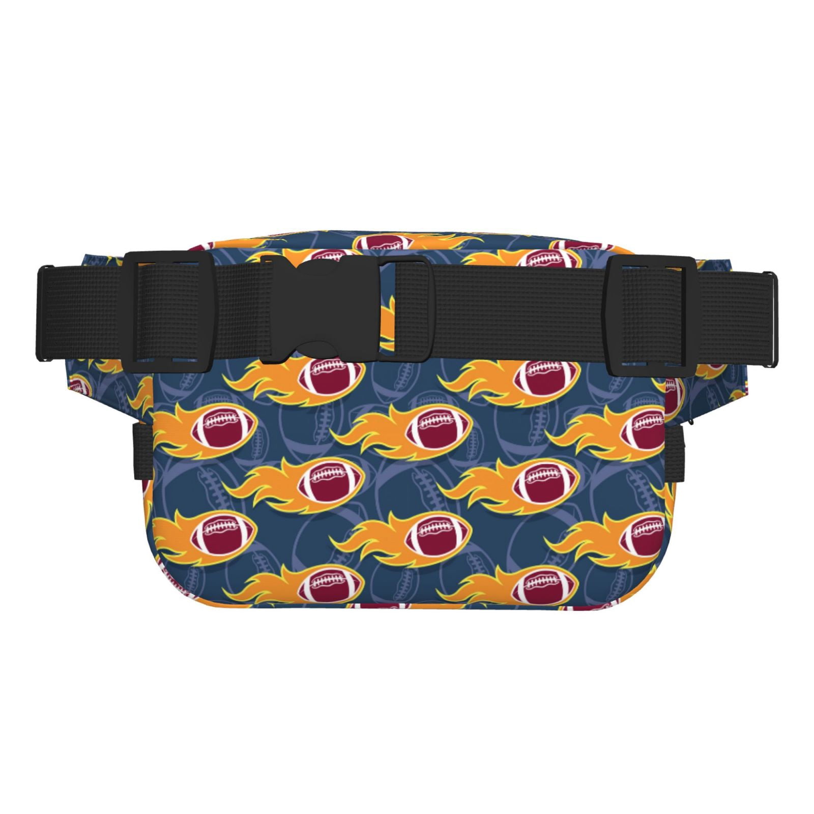 Picia Burning Rugby Balls Print Square Double-Layer Waist Bag Mini Adjustable Waist Belt Bag Exercise Running Travel Hiking
