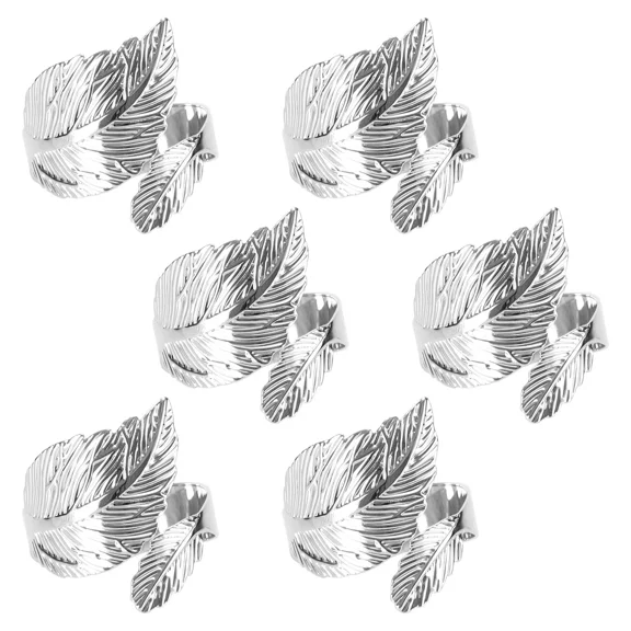 6Pcs Silver Napkin Rings Leaf Napkin Holder Adornmen Alloy Us
