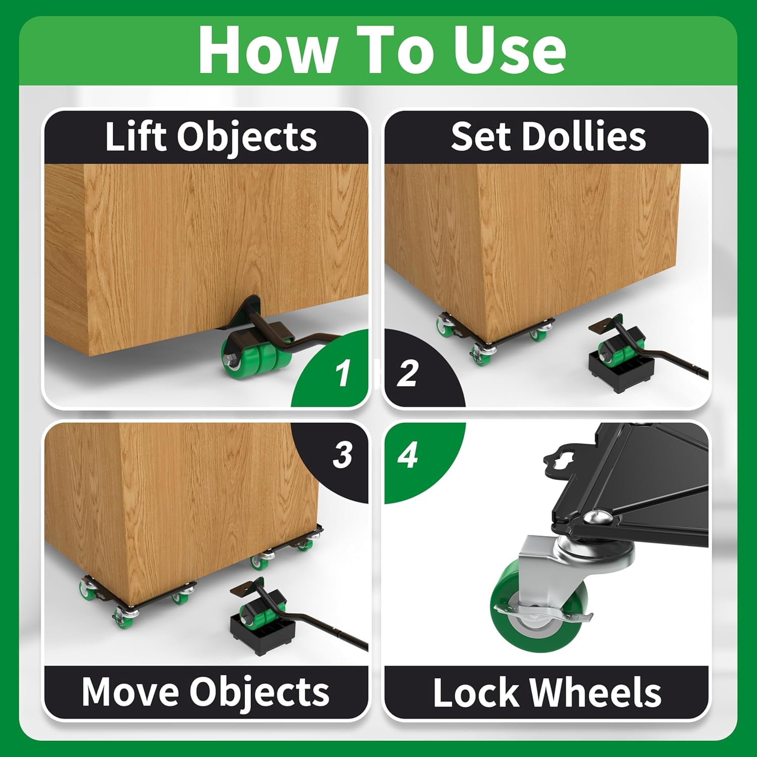 360 °   Rotating 5 Wheels Heavy Duty Furniture Dolly – Alloy Steel Furniture Movers with Measure Tape and Leveler, Up to 3000 lbs/1360 Kg Load Capacity