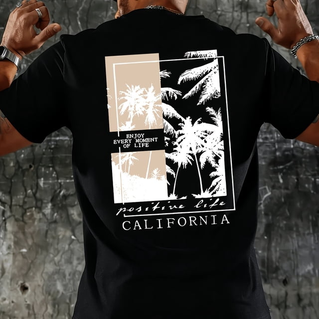 T-Shirt Décontracté pour Homme à Imprimé CALIFORNIA, Épaules Régulières, Manches Courtes, Confortable et Polyvalent, Convient à Toutes les Saisons