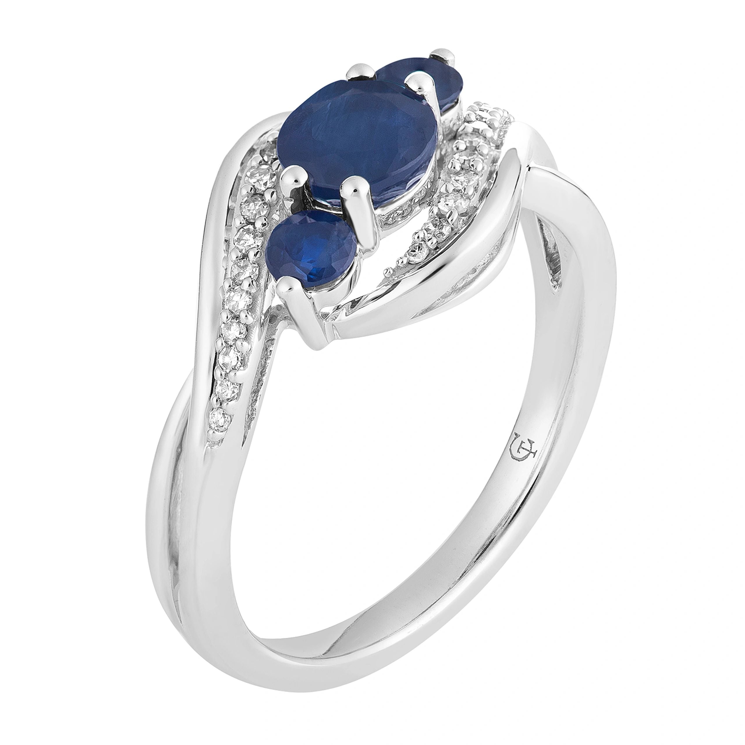 10k White Gold Sapphire & 1/10 Carat T.W. Diamond 3-Stone Ring