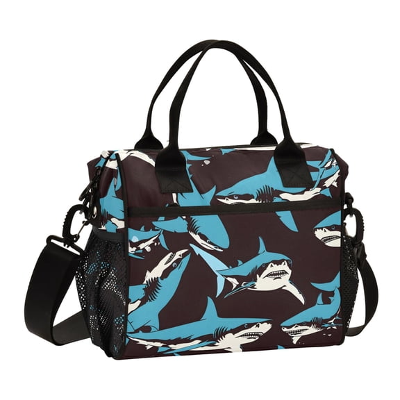 Hand Drawn Sharks Lunch Bag Insulated Lunch Box Leakproof Reusable Cooler Tote Adjustable Shoulder Strap for Men Women 9L