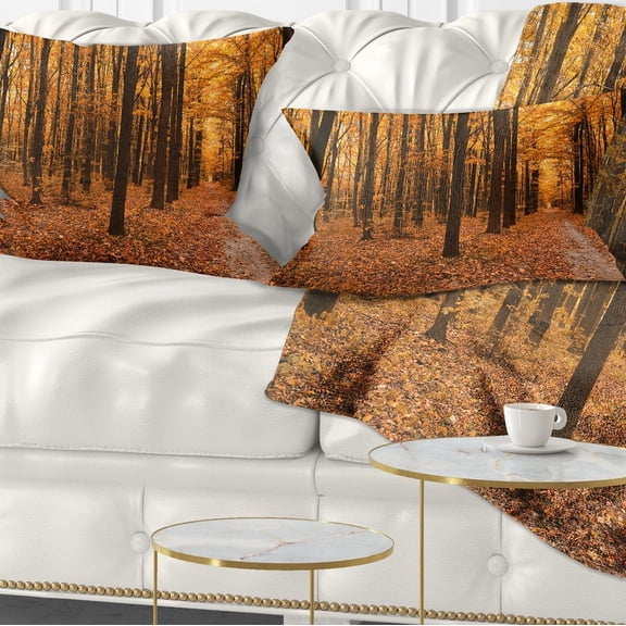 Designart Yellow Trees and Fallen Leaves - Modern Forest Throw Pillow - 12x20