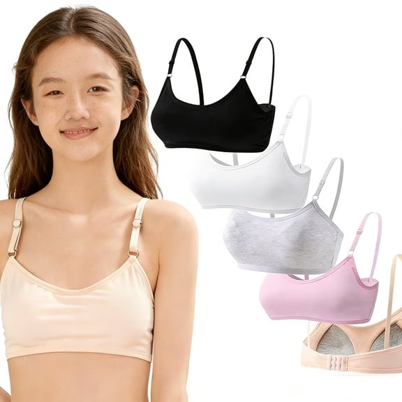 Training Bras for Girls Wireless Cotton Lightly Padded Bras Adjustable Straps Back Closure Smooth Edge Stretchy First Bra 10-14 Years