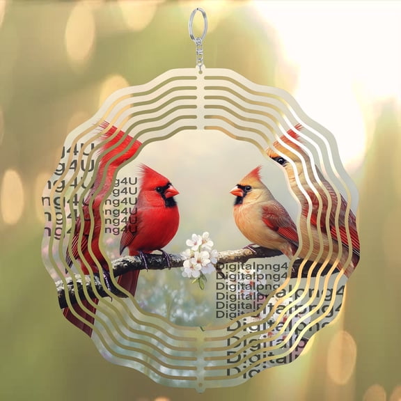 Cardinals Male And Female 3D Wind Spinner Stainless Steel Kinetic Hanging Decor