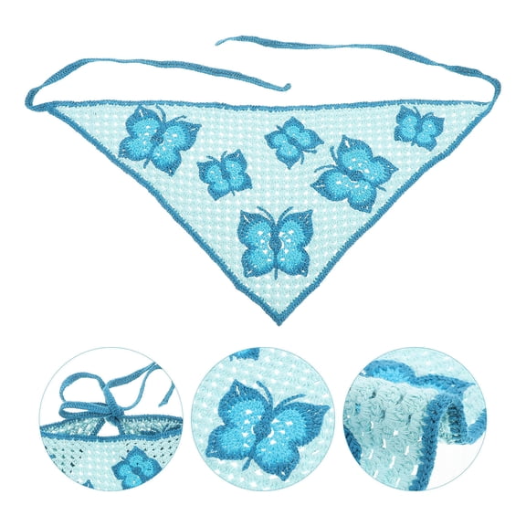 OFFIGAM Blue Crochet Hair Bandana Headscarf Decorative Bohemian Headband Comfortable Daily Wear Accessory
