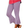 thumbnail image 2 of YFNNUP Capri Pants for Women Stretch Yoga Cropped Pants Capris Ruffle Bell Bottom Athletic Work Leggings Purple,S, 2 of 5