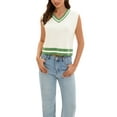 thumbnail image 2 of ATHLECHIC Women's Summer Crop Knit Color Block Sleeveless V Neck Tank Tops XL Apricot Green, 2 of 5