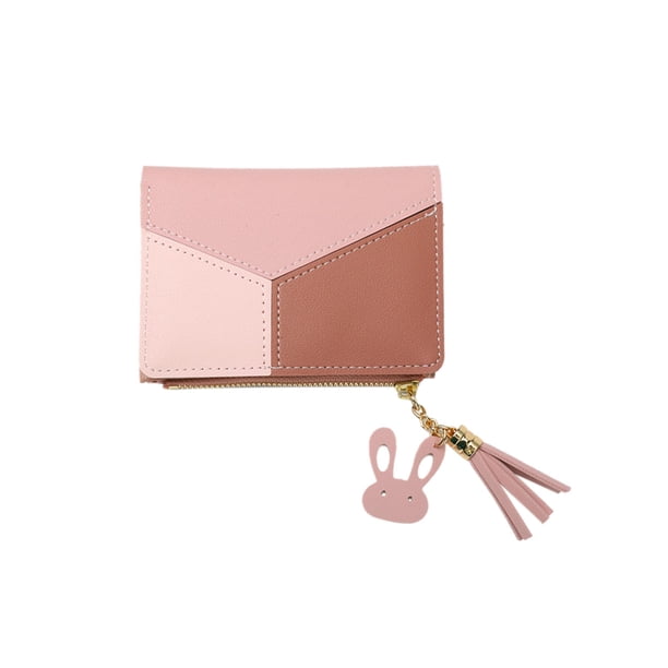 Mujer Hit Color PU Cartera Casual Borla Monedero (rosa)