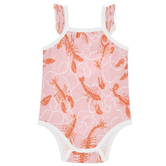 TTYWHD Infant Toddler Baby Girl Romper Seafood Lobster Pattern Ruffle Sleeveless Cotton Summer One Piece Bodysuit 3-24M